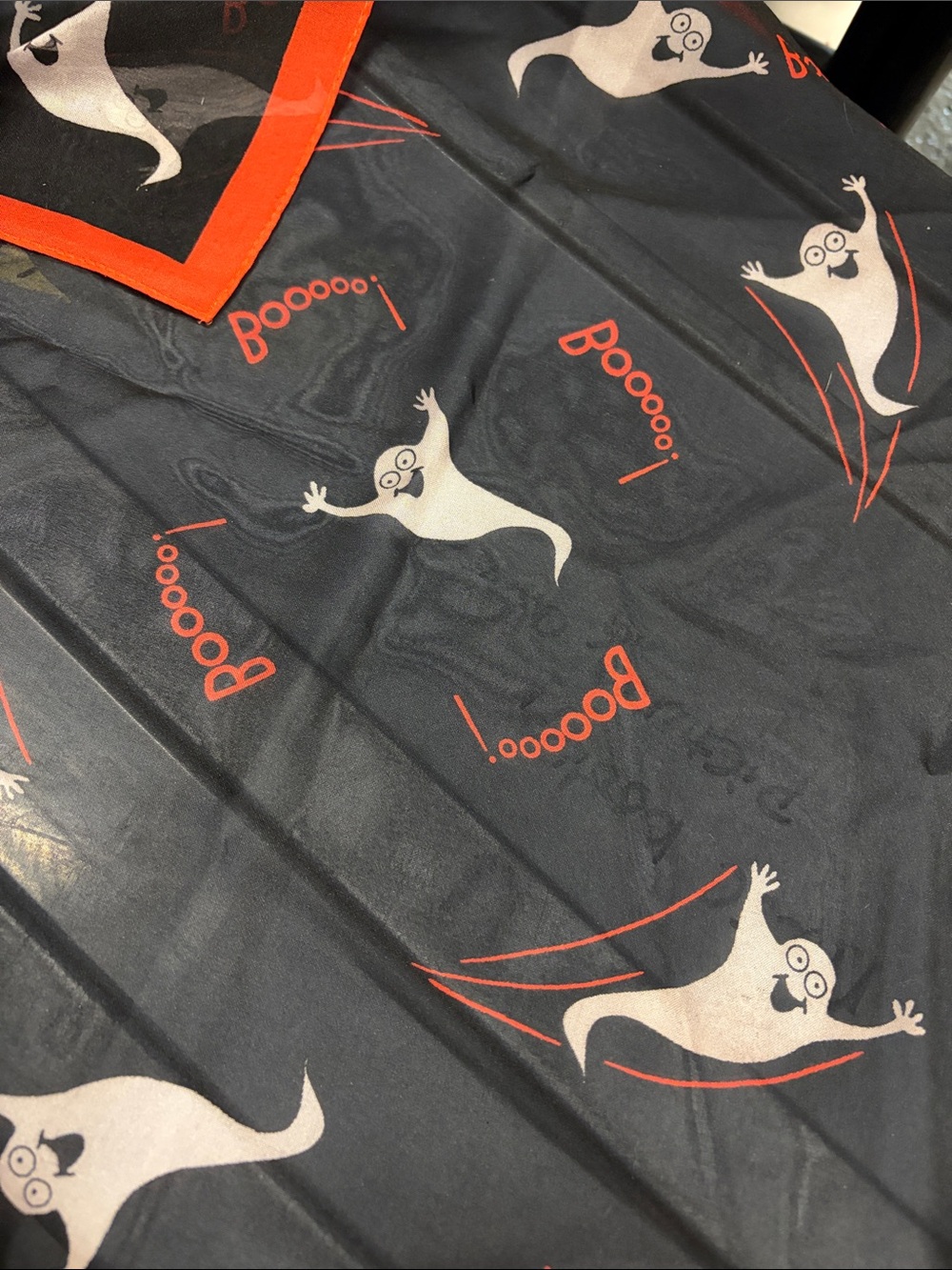 Halloween Ghost Print Sheer chiffon Scarf in Black Orange White Boo! Whimsical 👻